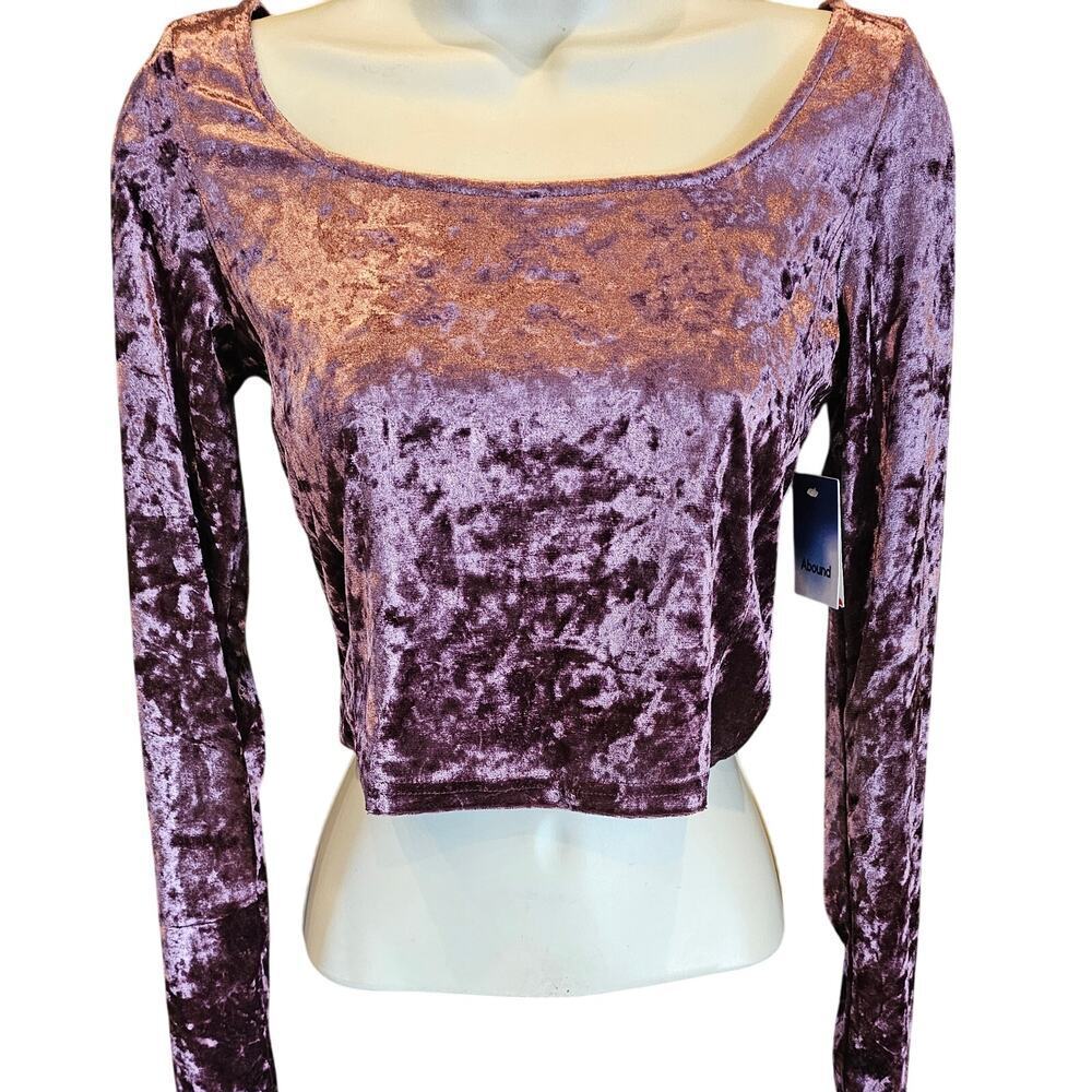 NWT NORDSTROM velour purple pink crop top long sleeve club party festival Small